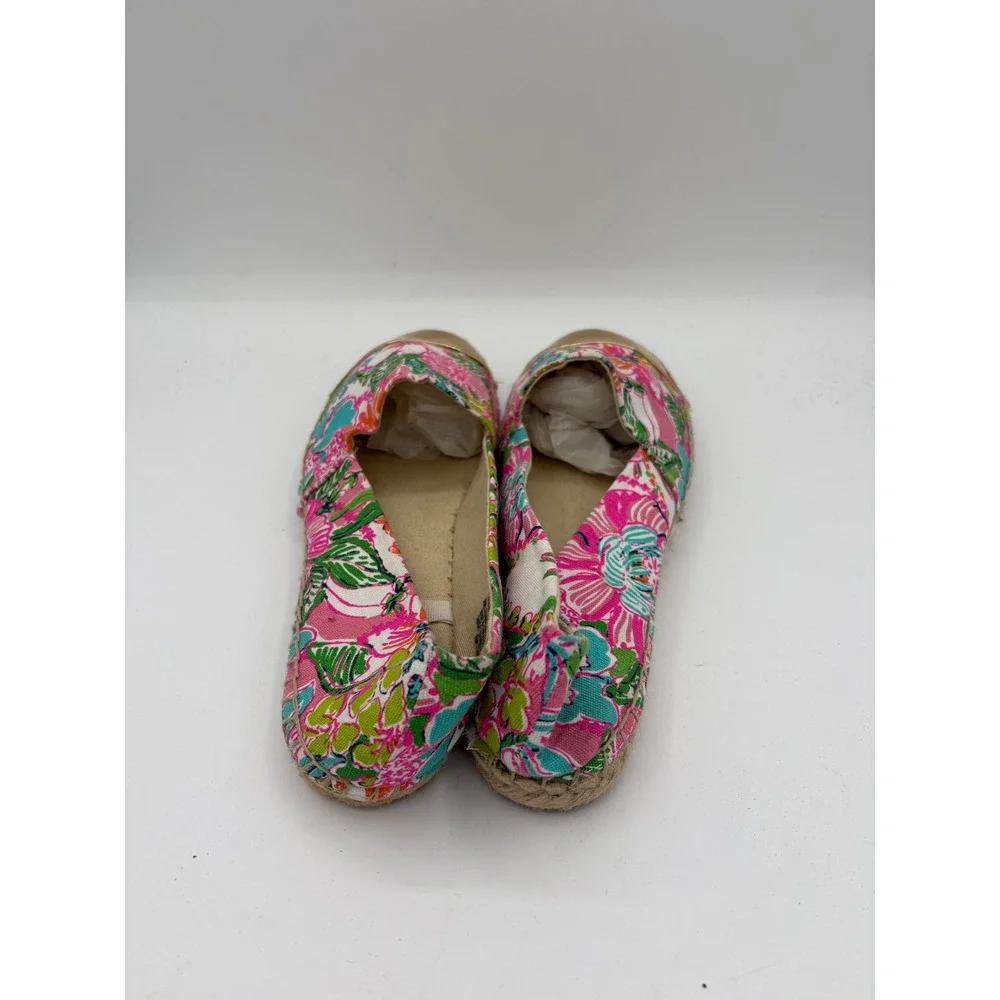 Lilly Pulitzer Target Floral Espadrille Flats Pink Green Gold Cap Toe Women 10.5